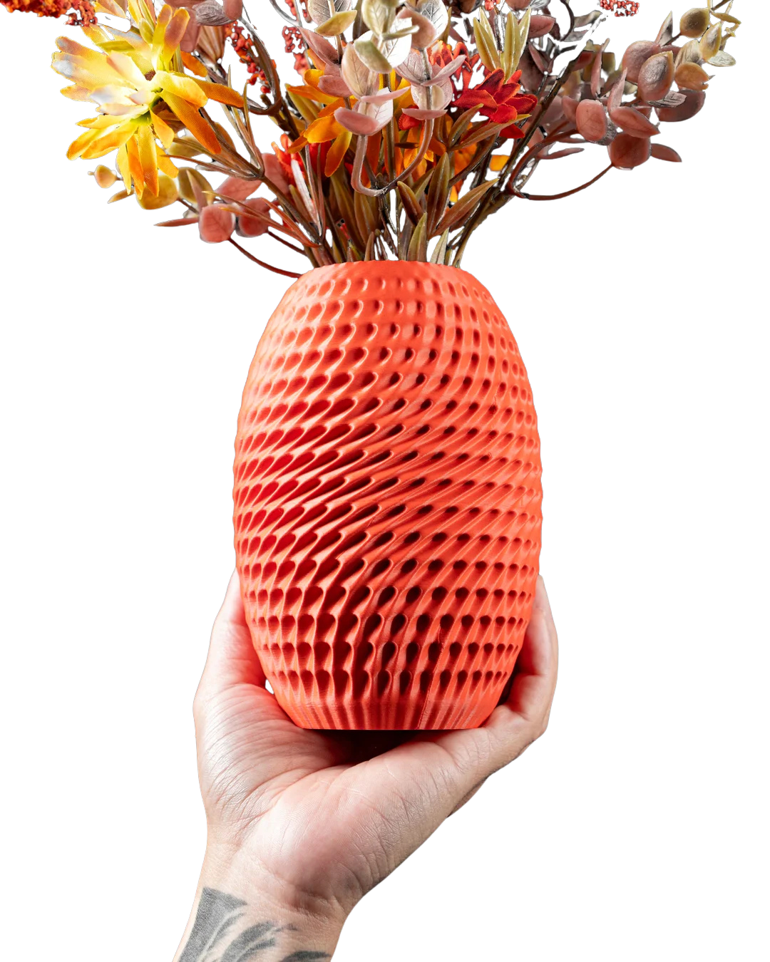 Modern 3D Printed Burrow Flower Vase – Coral Orange PETG/PLA Home Décor Accent