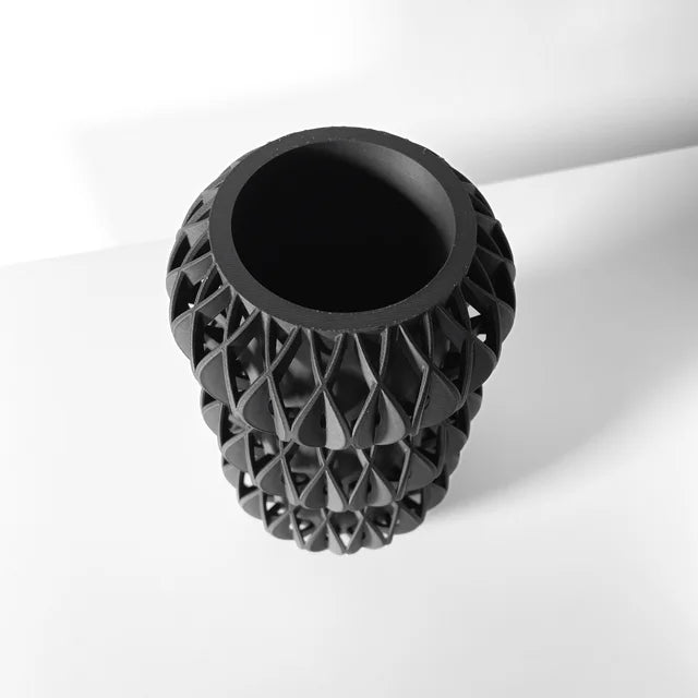 Modern 3D Printed Revan Vase – Matte Black PETG/PLA Sculptural Home Décor