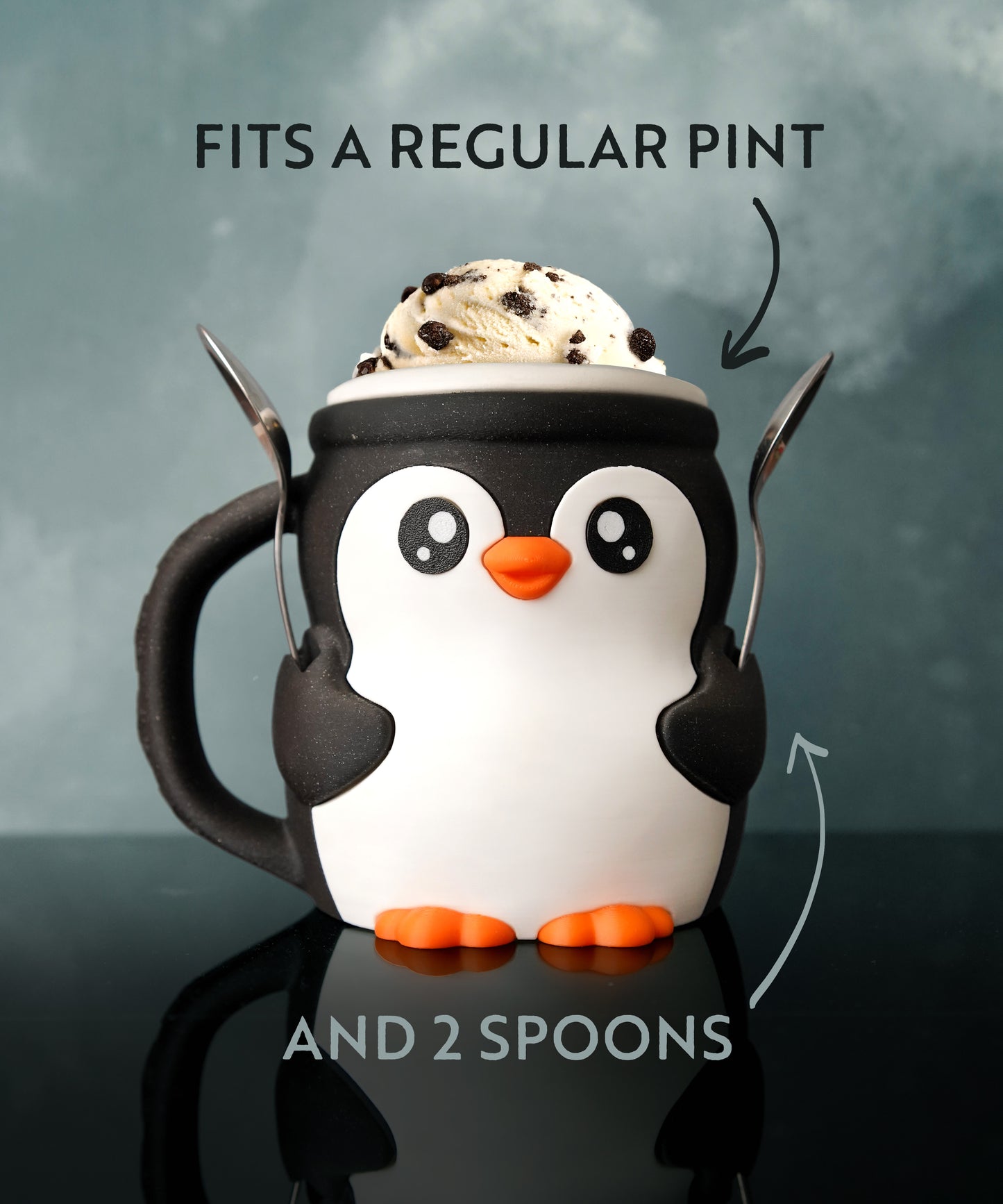 3D Printed Penguin Ice Cream Pint Holder – Pebbles the Ice Pint Holding Penguin
