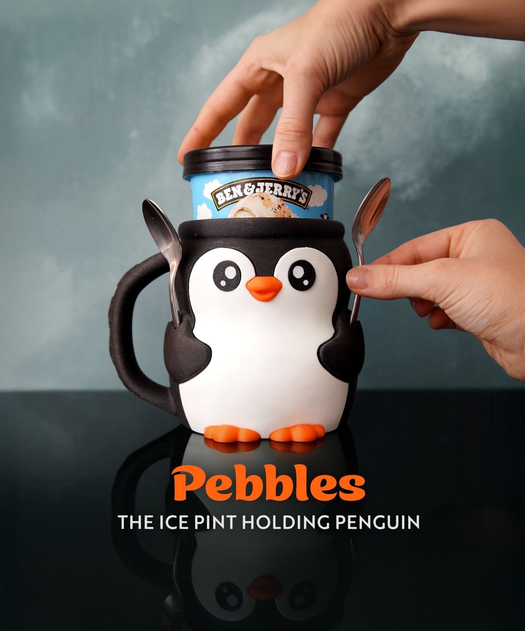 3D Printed Penguin Ice Cream Pint Holder – Pebbles the Ice Pint Holding Penguin - LayerCraftLab