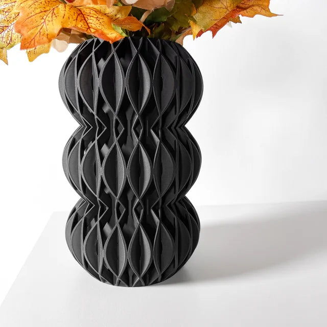 Modern 3D Printed Revan Vase – Matte Black PETG/PLA Sculptural Home Décor