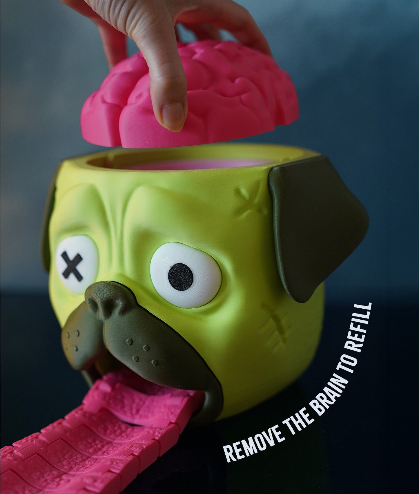 Candy Creeper Zombie Pug Eco - Pla Candy Dispenser with Brain - Activated Fun for Halloween & Parties - LayerCraftLab