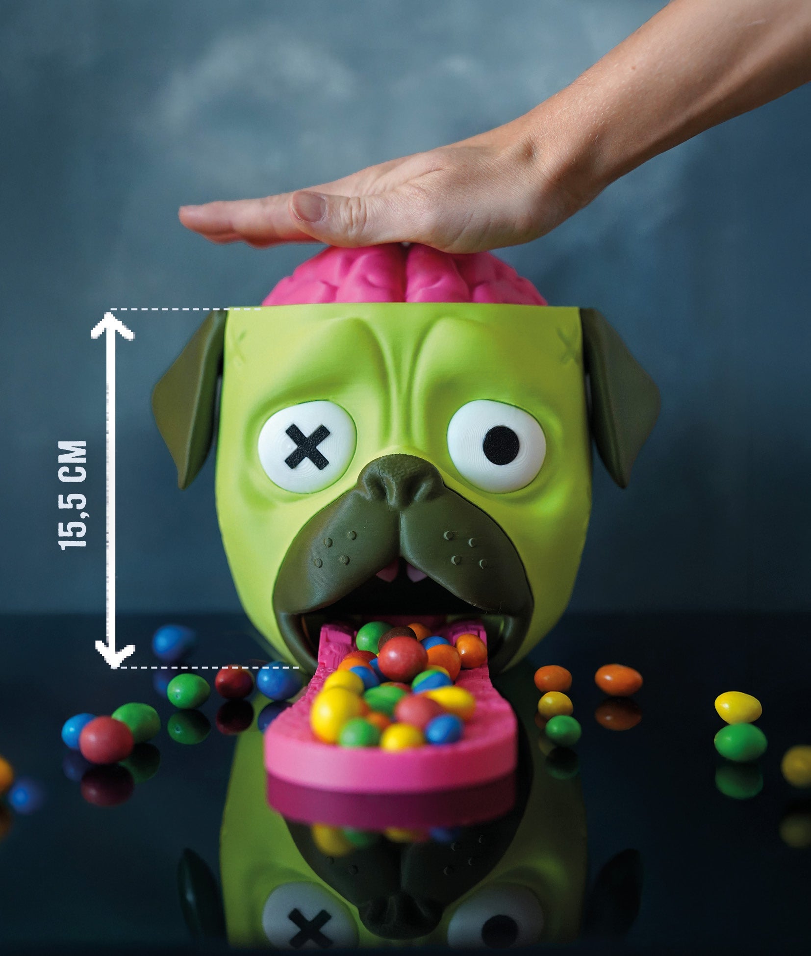 Candy Creeper Zombie Pug Eco - Pla Candy Dispenser with Brain - Activated Fun for Halloween & Parties - LayerCraftLab