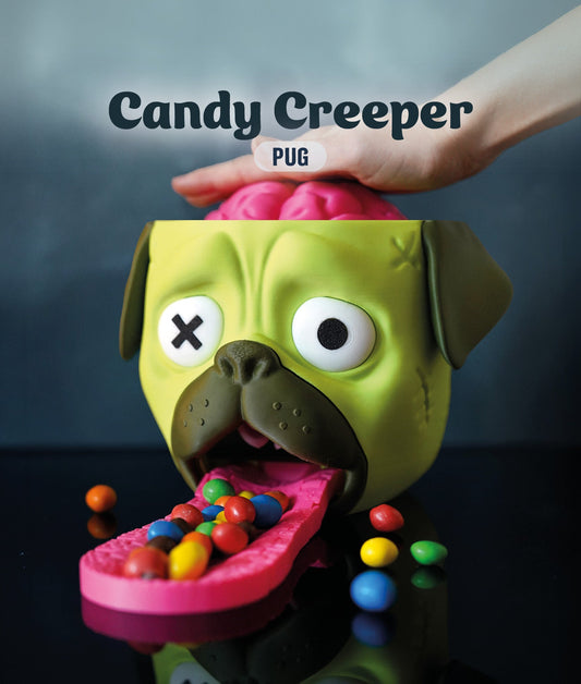 Candy Creeper Zombie Pug Eco - Pla Candy Dispenser with Brain - Activated Fun for Halloween & Parties - LayerCraftLab