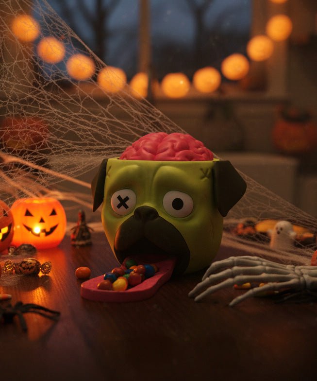 Candy Creeper Zombie Pug Eco - Pla Candy Dispenser with Brain - Activated Fun for Halloween & Parties - LayerCraftLab