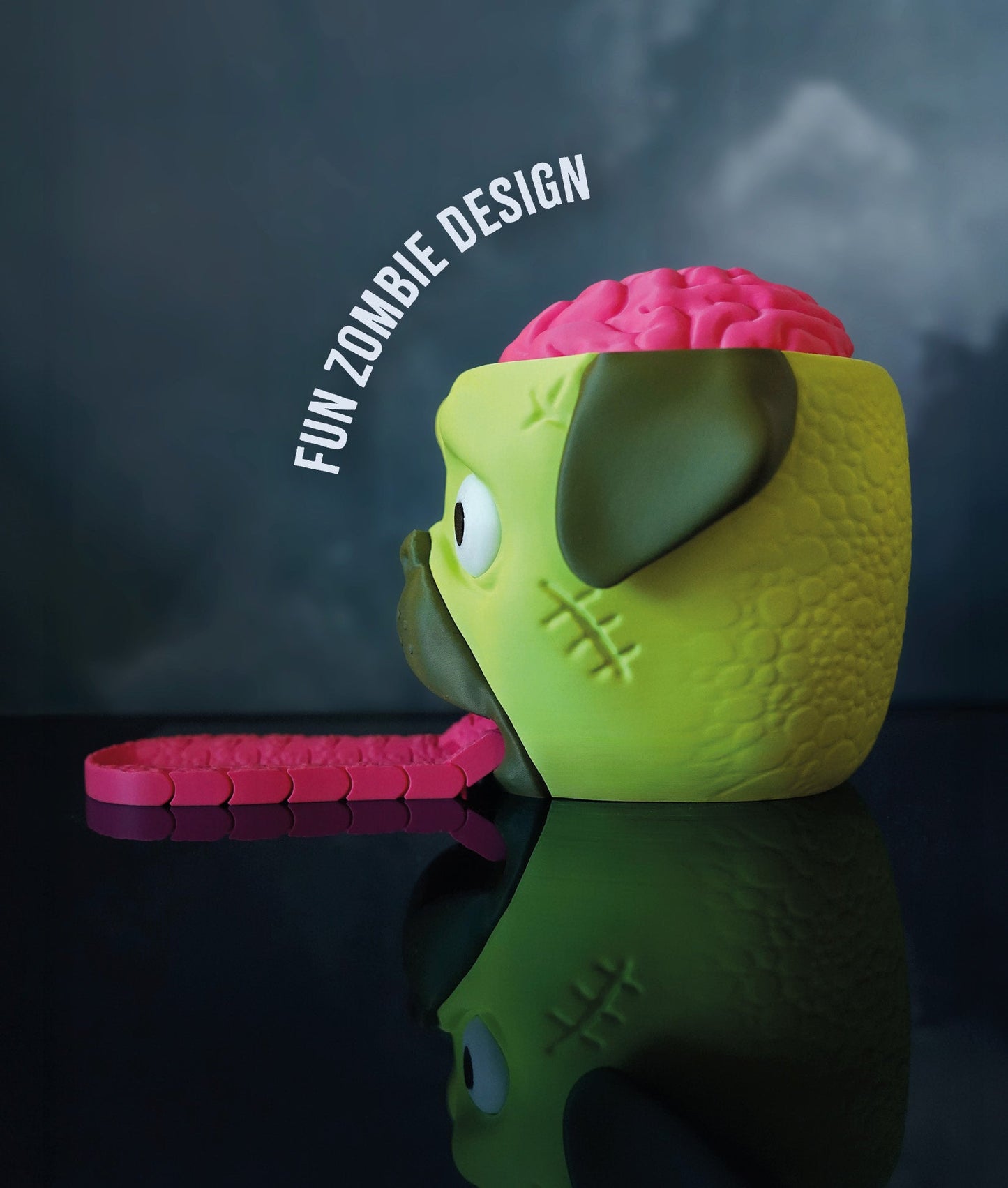 Candy Creeper Zombie Pug Eco - Pla Candy Dispenser with Brain - Activated Fun for Halloween & Parties - LayerCraftLab