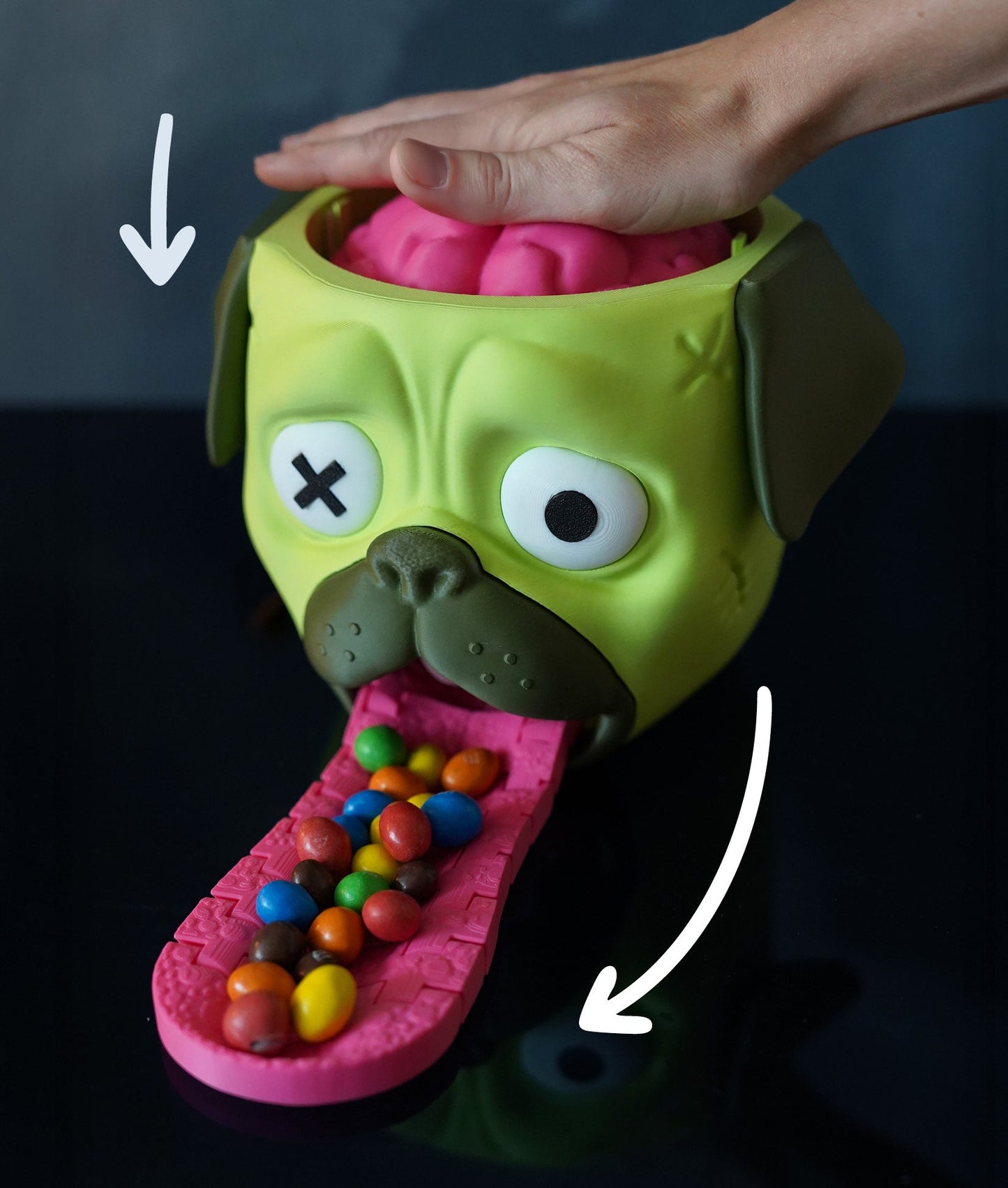 Candy Creeper Zombie Pug Eco - Pla Candy Dispenser with Brain - Activated Fun for Halloween & Parties - LayerCraftLab