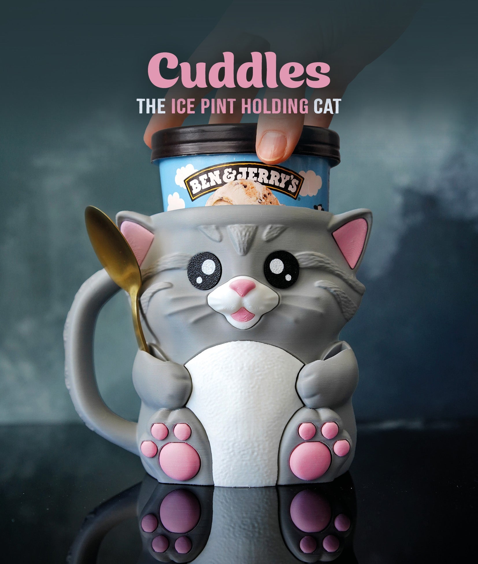 Cuddles the Cat – Ice Cream Pint Holder with Snack Drawer - LayerCraftLab