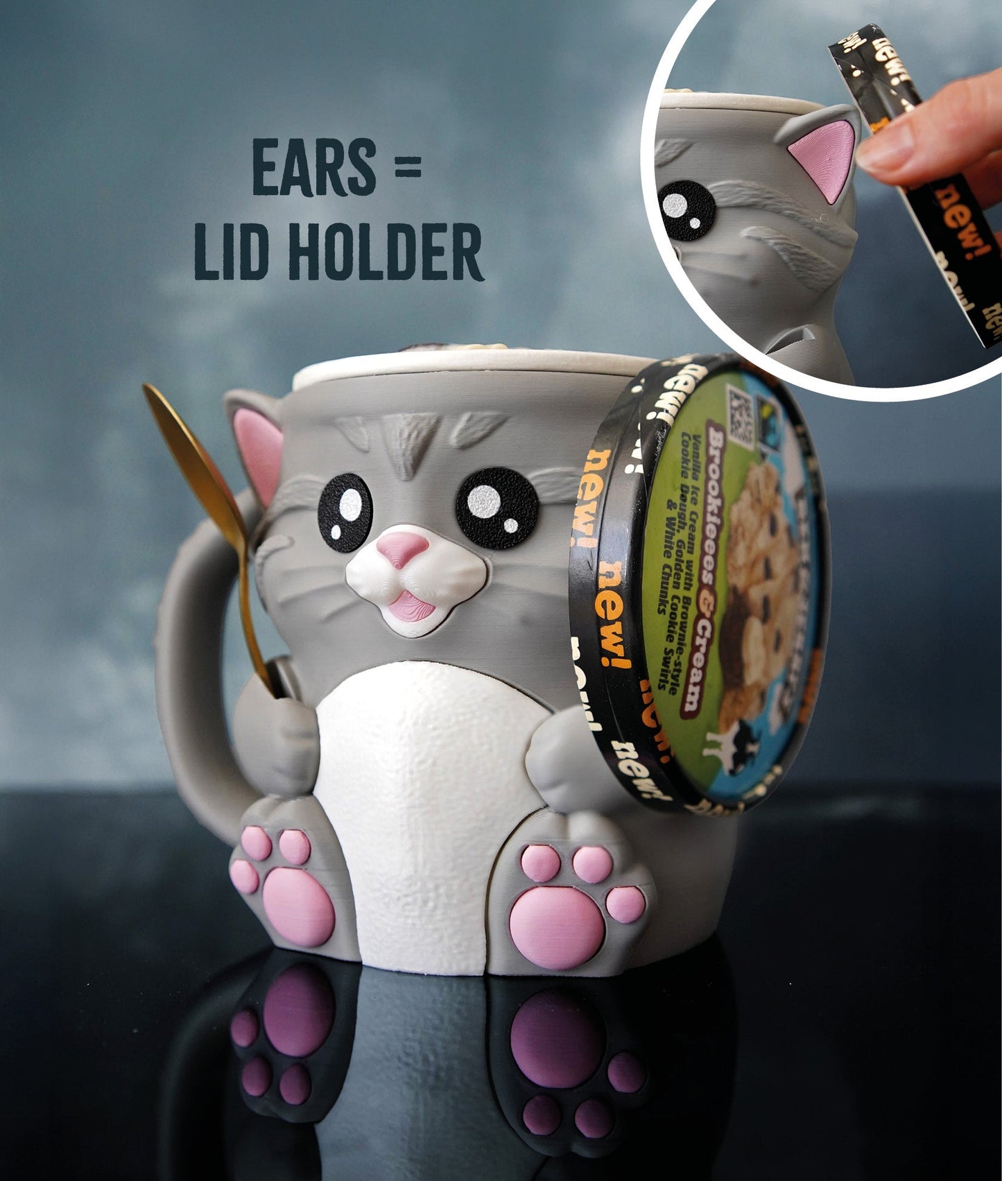 Cuddles the Cat – Ice Cream Pint Holder with Snack Drawer - LayerCraftLab