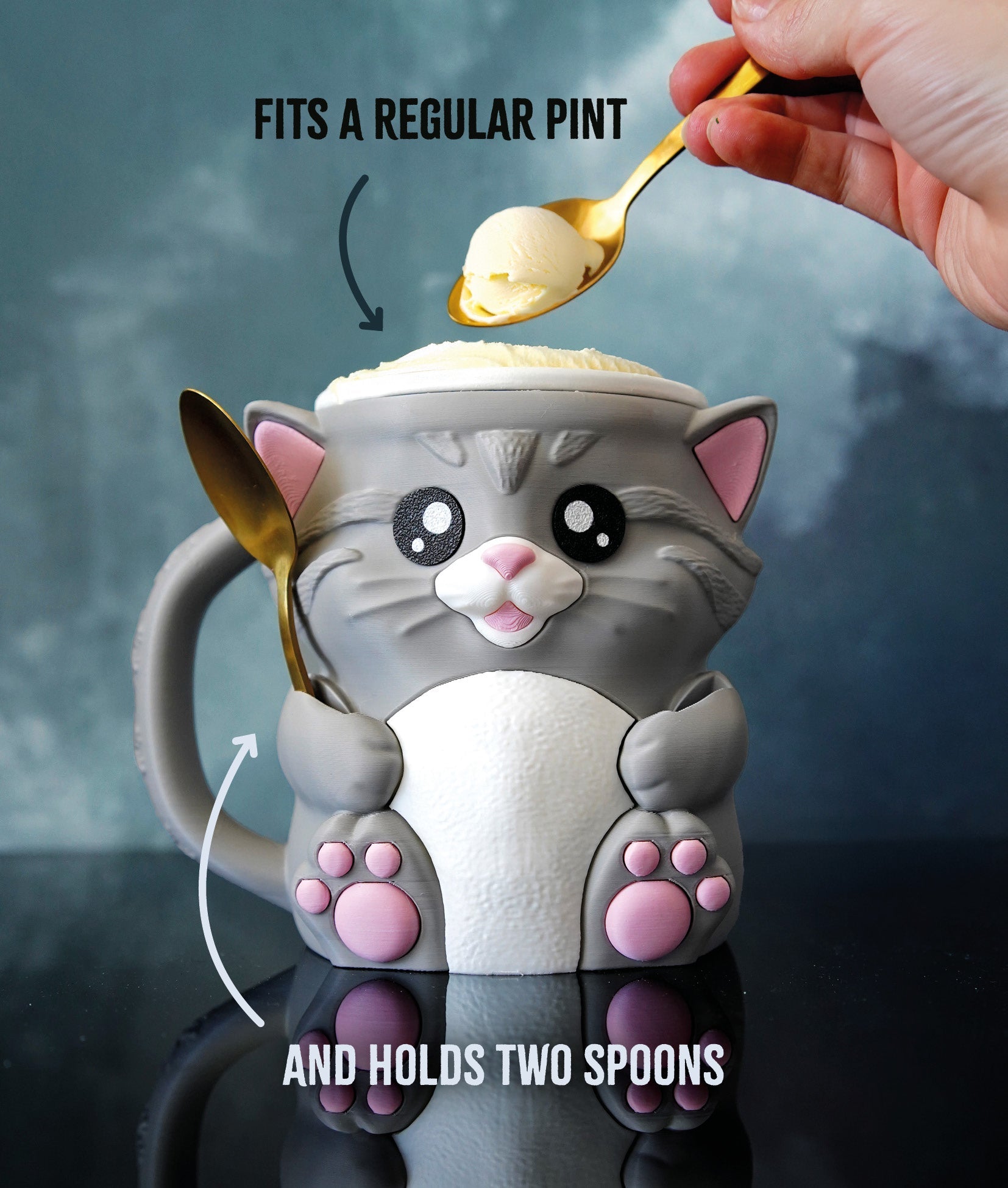 Cuddles the Cat – Ice Cream Pint Holder with Snack Drawer - LayerCraftLab