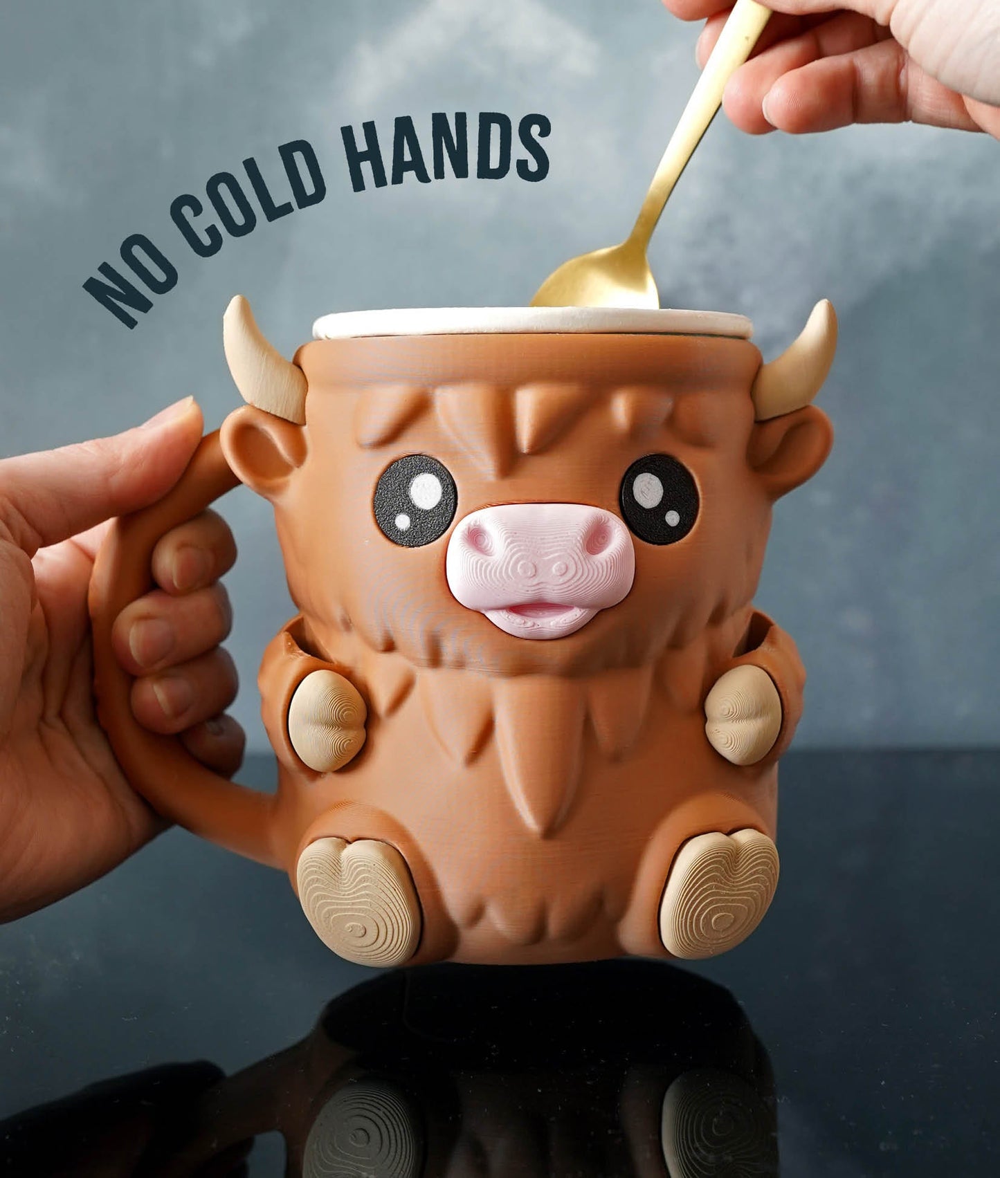 Highland Cow Ice Cream Pint Holder – Cute 3D Printed Cow Mug with Spoon Slots - LayerCraftLab