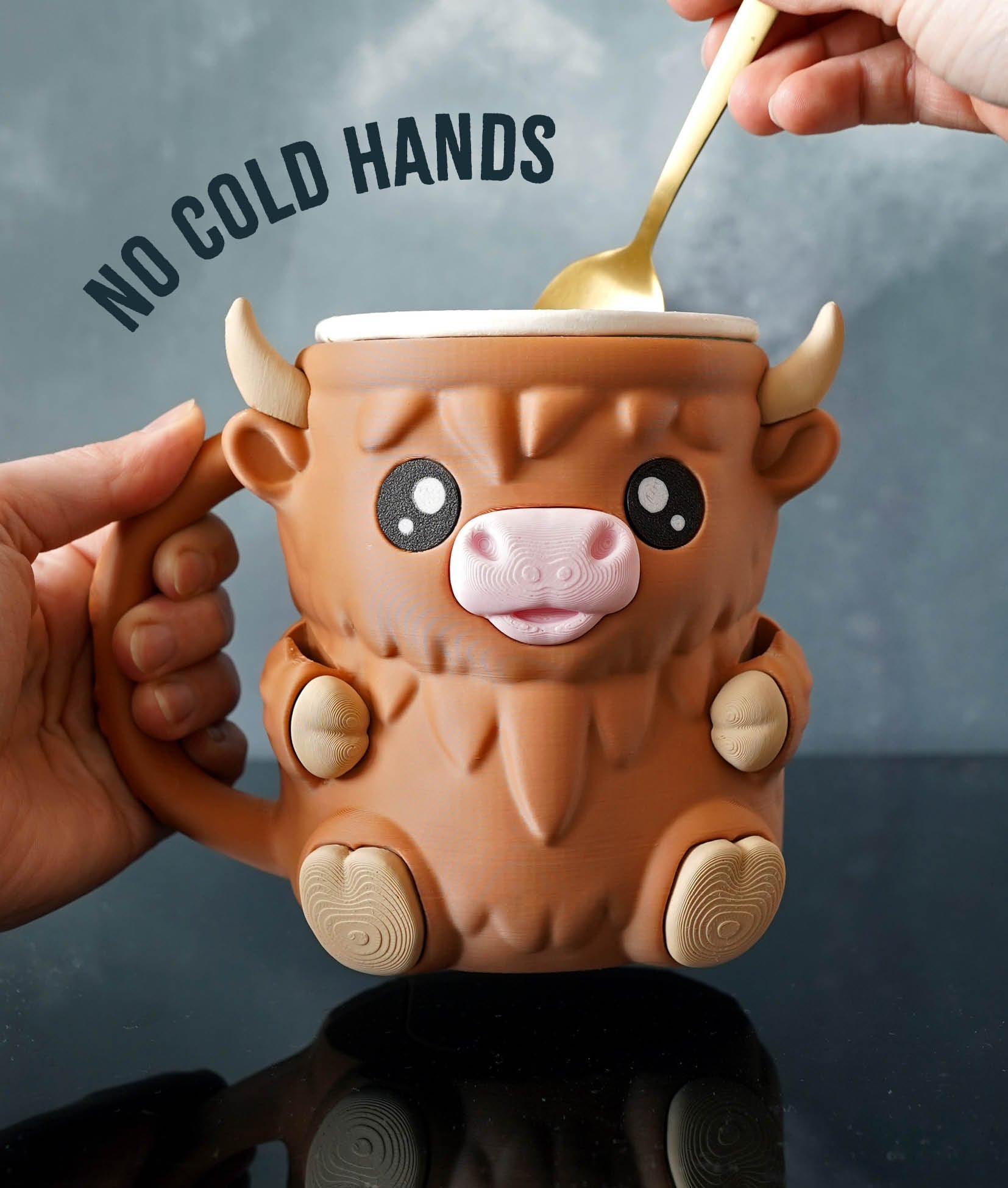 Highland Cow Ice Cream Pint Holder – Cute 3D Printed Cow Mug with Spoon Slots - LayerCraftLab
