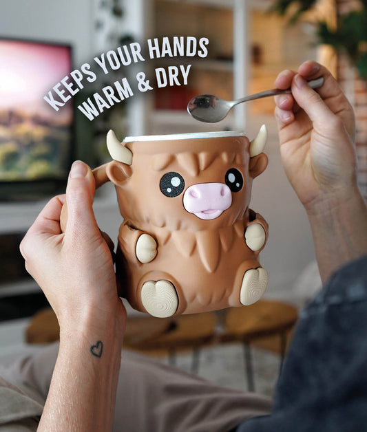 Highland Cow Ice Cream Pint Holder – Cute 3D Printed Cow Mug with Spoon Slots - LayerCraftLab