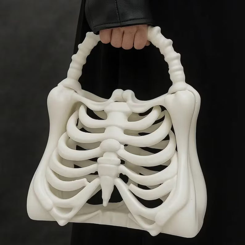 3D Printed Bone Bag – Gothic Skeleton Ribcage Purse for Halloween & Alternative Fashion