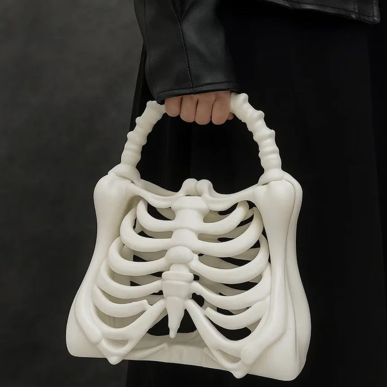 3D Printed Bone Bag – Gothic Skeleton Ribcage Purse for Halloween & Alternative Fashion